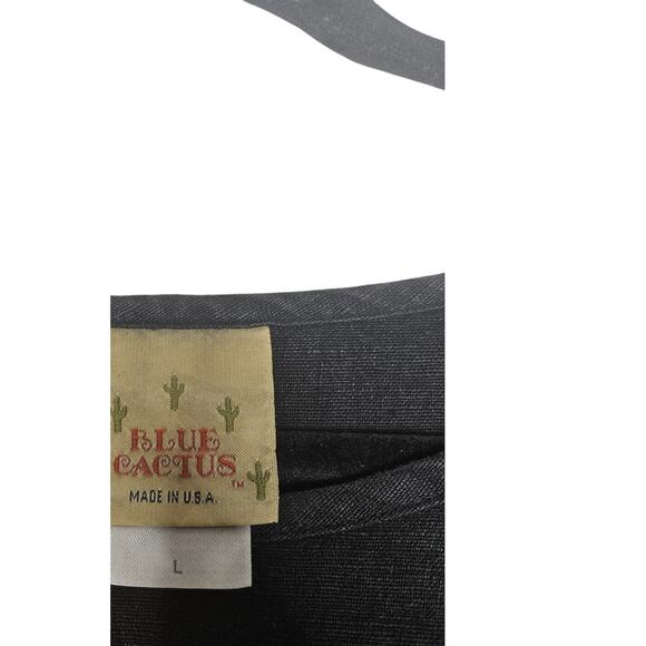 Vintage 90s Blue Cactus L Black Full Length Linen Lagenlook Dress Whimsygoth - Picture 5 of 6